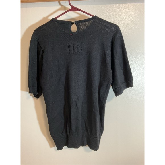 Marisa Christina Classics Women’s M Black Short Sleeve Sweater Vintage Art - Picture 9 of 10